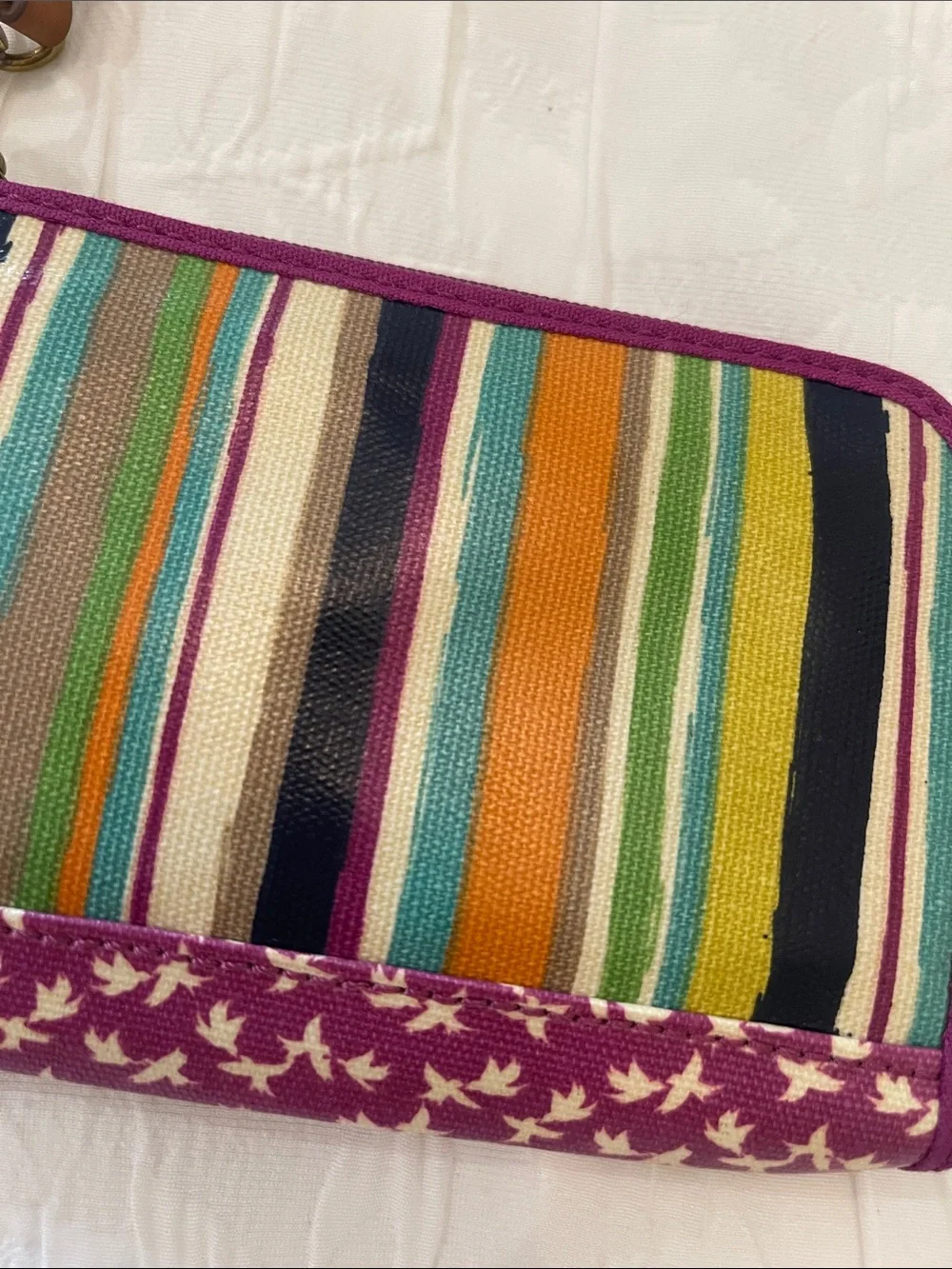 Fossil Multicolor Striped Wristlet with Purple Trim